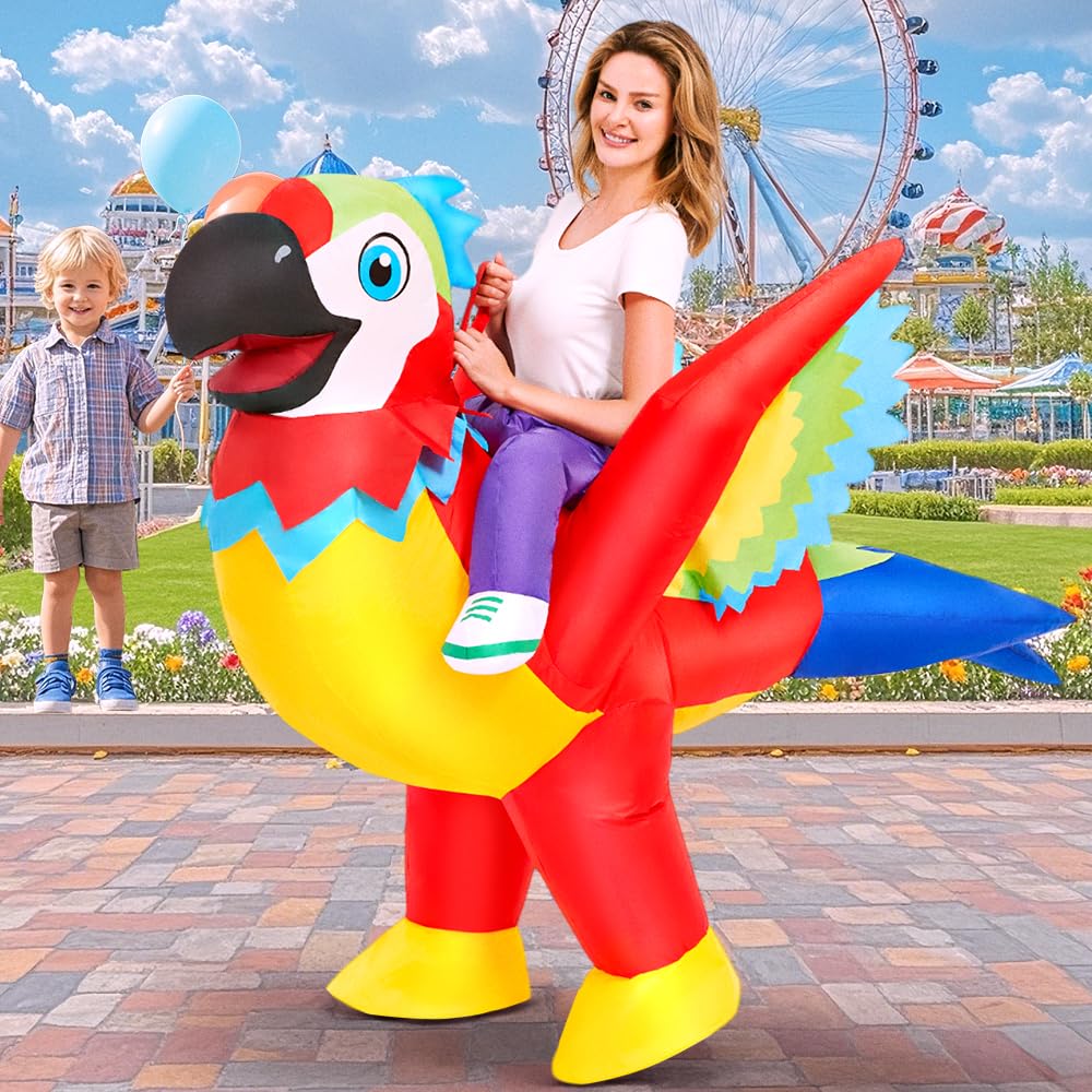 KOOY Inflatable Parrot Costume Adult Parrot Blow Up Costume For Funny Halloween Party Ride On Inflatable Costumes For Men Women, Blow Up Costume For Adults