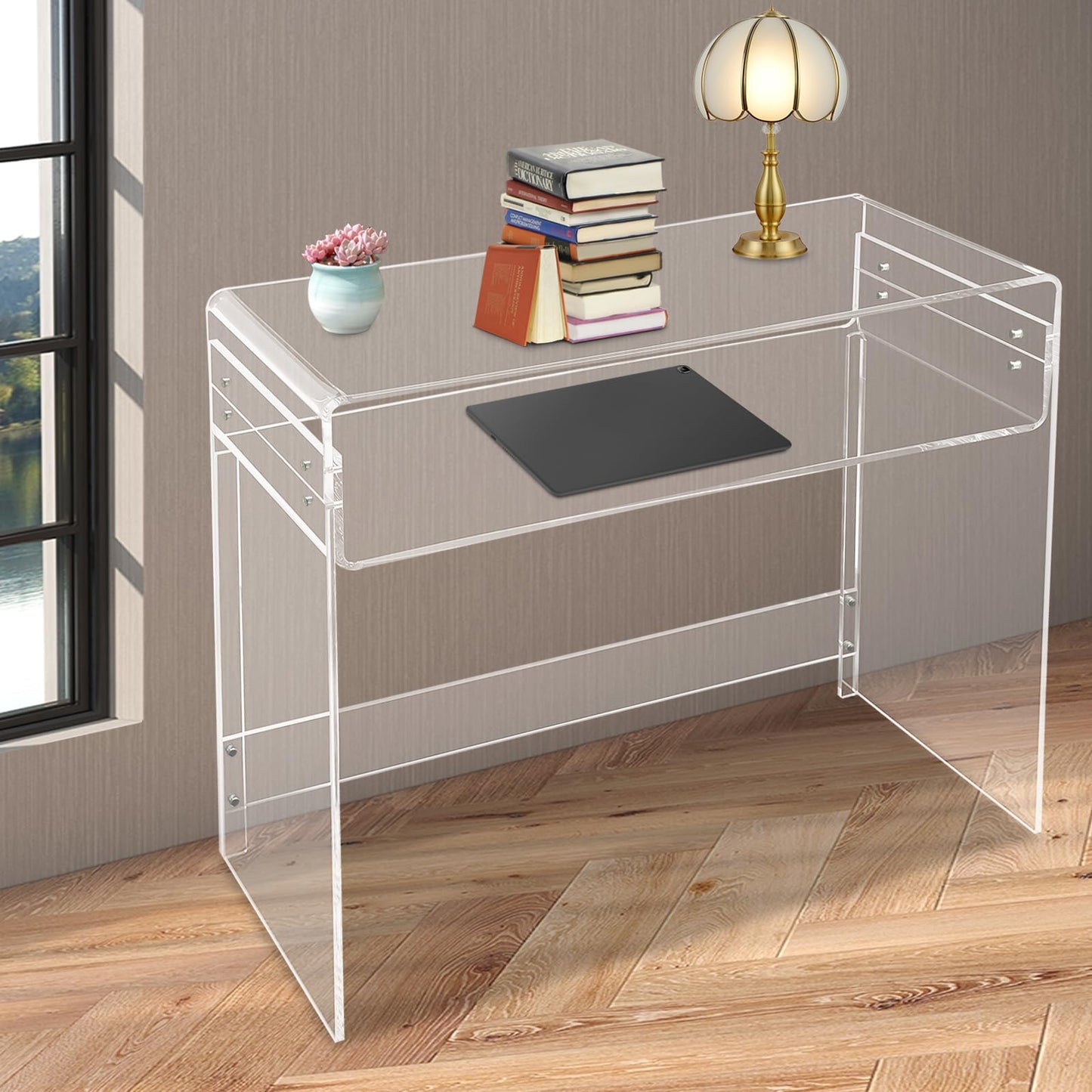 GALAXYWAY 33.5" L x 15.7''W x 29.5" H Acrylic Desk, Clear Acrylic Table Desk Modern Home Office Desk Clear Acrylic Console Table Minimalist Desk for Bedroom Office Living Room 66Lbs Load Capacity