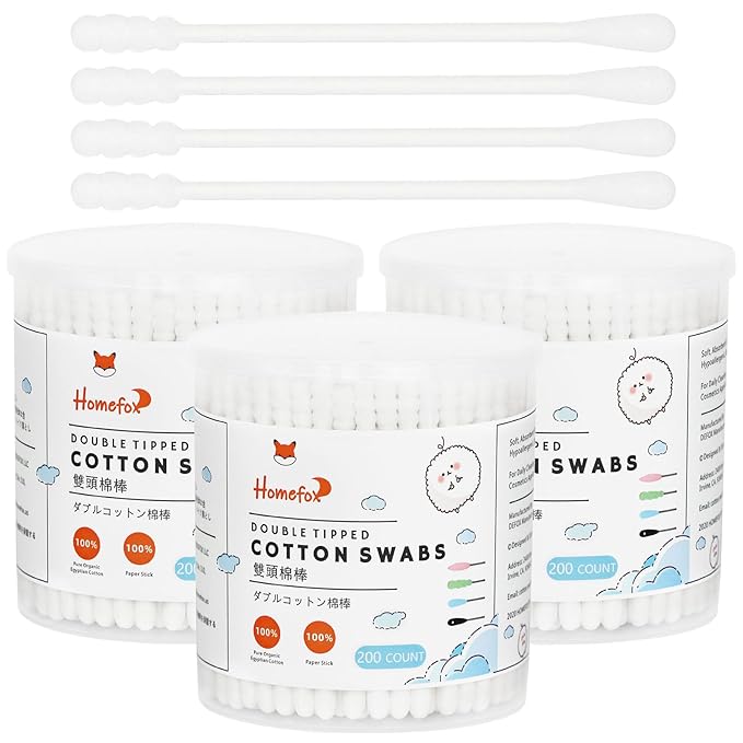 Cotton Swabs Spiral - 600 Count Organic Cotton Buds Double Side Tightly Wrapped Cotton Tips Paper Stick Soft Gentle Lint-Free Cruelty-Free, Round & Spiral (White)
