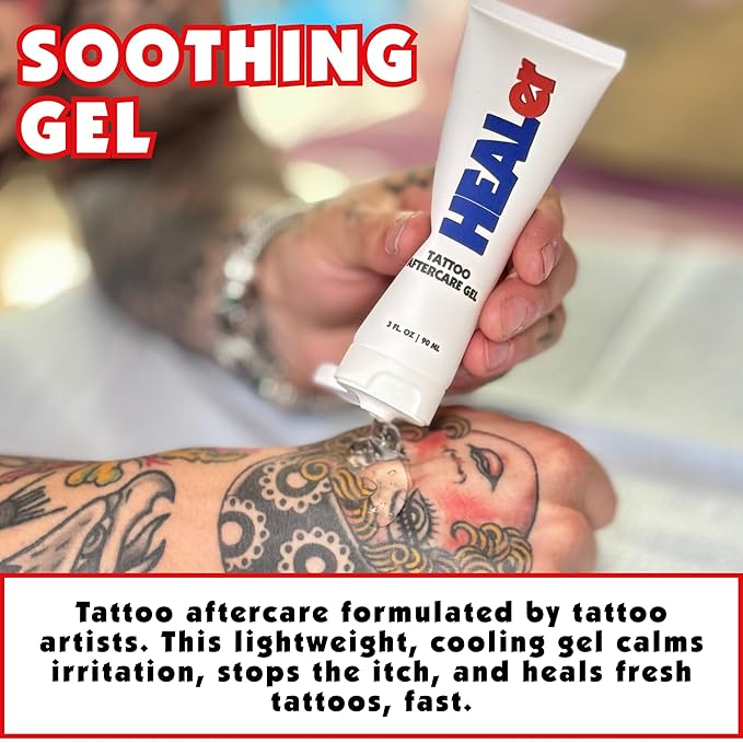 HEALer Tattoo Aftercare Gel - New Formula, Aloe & Vitamin E Tattoo Moisturizer, Fast-Absorbing, Non-Greasy Care for New Tattoos & Piercings Gentle Cream on Sensitive Skin, Travel Size, 3oz