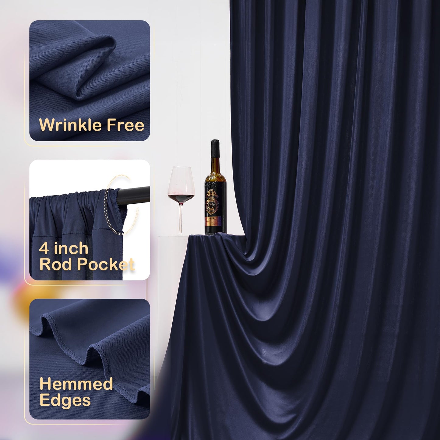 30ftx10ft Navy Blue Backdrop Curtains for Party Background, Wrinkle Free 6 Panels Navy Photo Backdrop Drapes Back Drop Cloth for Wedding Birthday Photography Baby Shower Decor