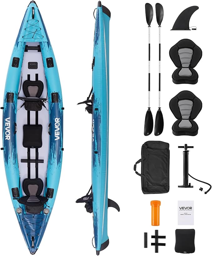 VEVOR 2-Person Inflatable Kayak, 14'4" x 3'7" – Extra Spacious for Family & Dogs, 700-lb Capacity Sit-in Kayak with Access...