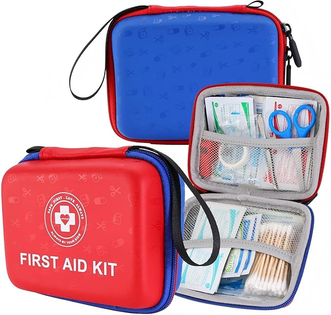 Small First Aid Kit - 165 Piece Dual-Color Emergency Medical Kit with Hard Shell & Fluorescent Exterior Coating, Emergency...