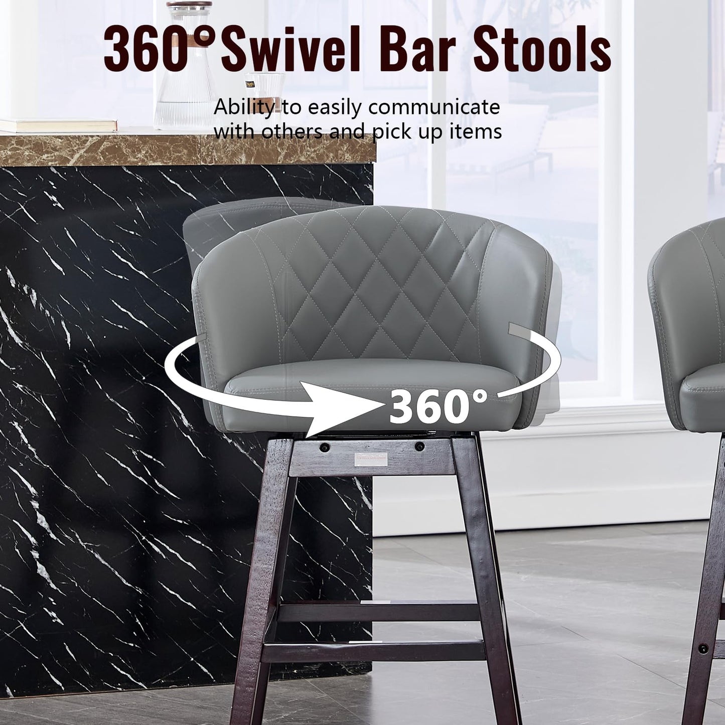 Swivel Counter Height Bar stools with Back,23" Seat Height PU Leather Upholstered Barstools,Mid Century Modern Bar Chairs for Kitchen,Island (LightGray, Set of 1)