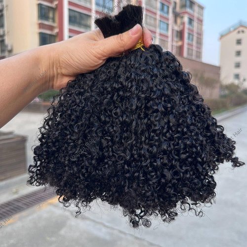 Afro Kinky Curly Bulk Human Hair Extensions Double Drawn Brazilian Virgin Braiding Hair For Boho Box Braids Afro Kinkys Crochet Hair Walnut hair 95-100g 22Inch