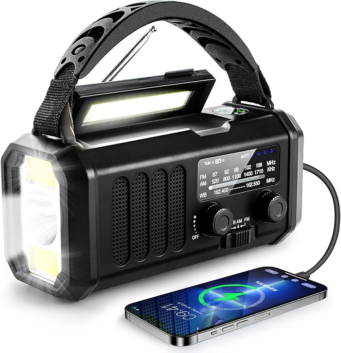 Leaton Emergency NOAA Weather Radio, 10000mAh/37000mWh,Solar Hand Crank Radio with AM/FM, Flashlight & Reading Light, Rech...