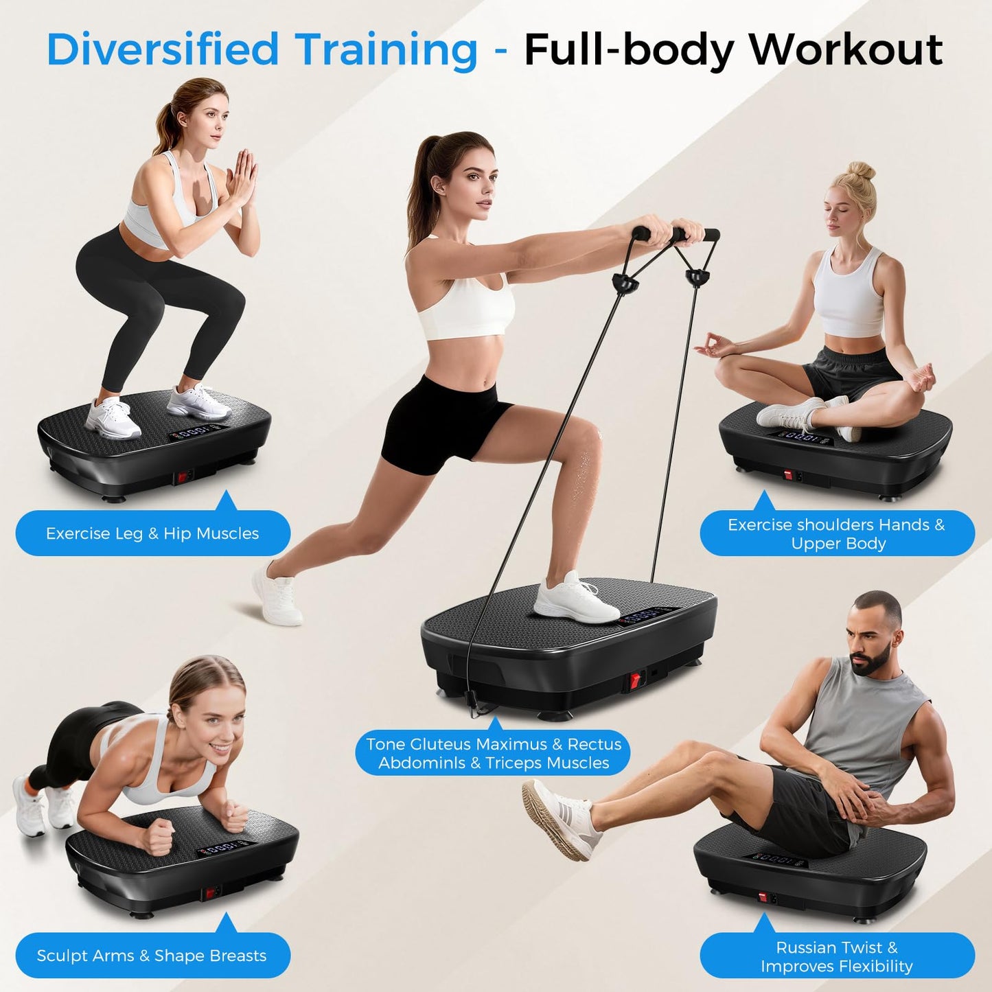 Vibration Plate Exercise Machine Whole Body Vibration Platform for Lymphatic Drainage Weight Loss, 120 Level Home Gym Fitness Equipment Workout Machine with LED Screen Remote Control Resistance