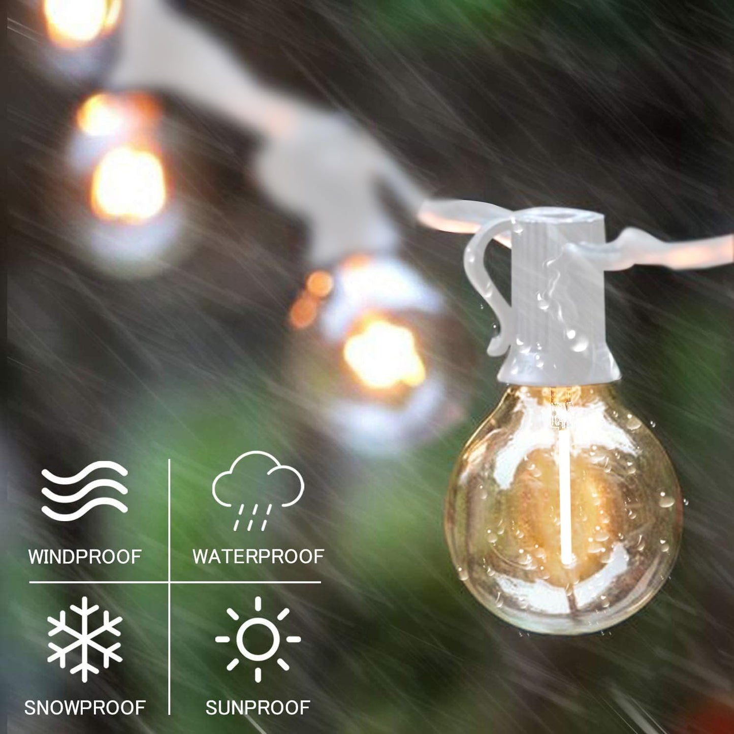 SUNTHIN White Outdoor String Lights, 48FT White Patio Lights with 25 G40 Shatterproof LED Bulbs(1 Spare), Waterproof Hanging Outside Lights for Porch, Deck, Garden, Pergola, Bistro