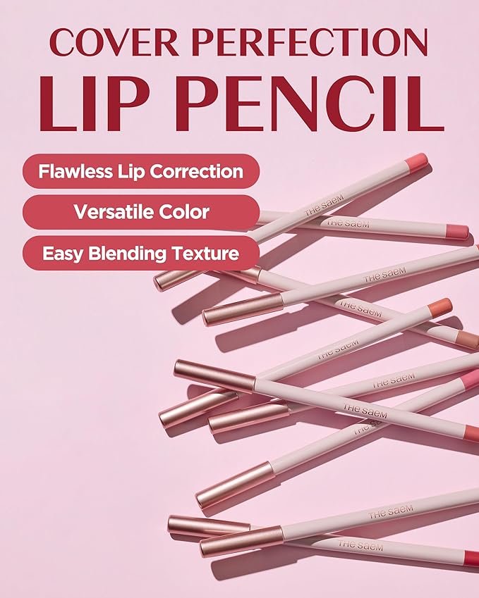 THESAEM Cover Perfection Lip Pencil - Slim, Easy-Blend & Overlip Makeup, Creamy Matte Lip Liner, Long-Lasting with Built-In Sharpener (02 Rosy)