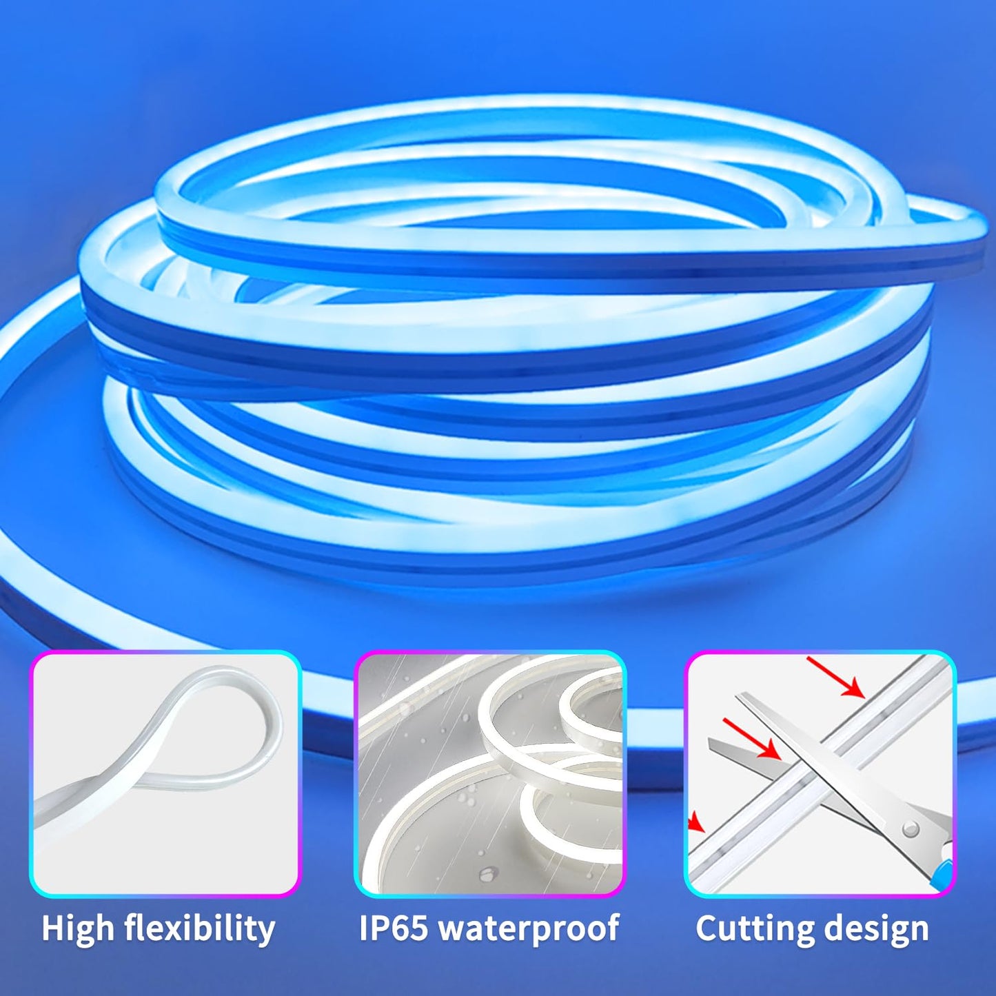 segrass 66Ft Neon Rope Lights,Flexible Led Rope Light Control with App/Remote,Multiple Modes Rope Lights,IP65 Outdoor RGB Led Neon Light Waterproof,Music Sync Gaming Led Neon Light Strip for Bedroom