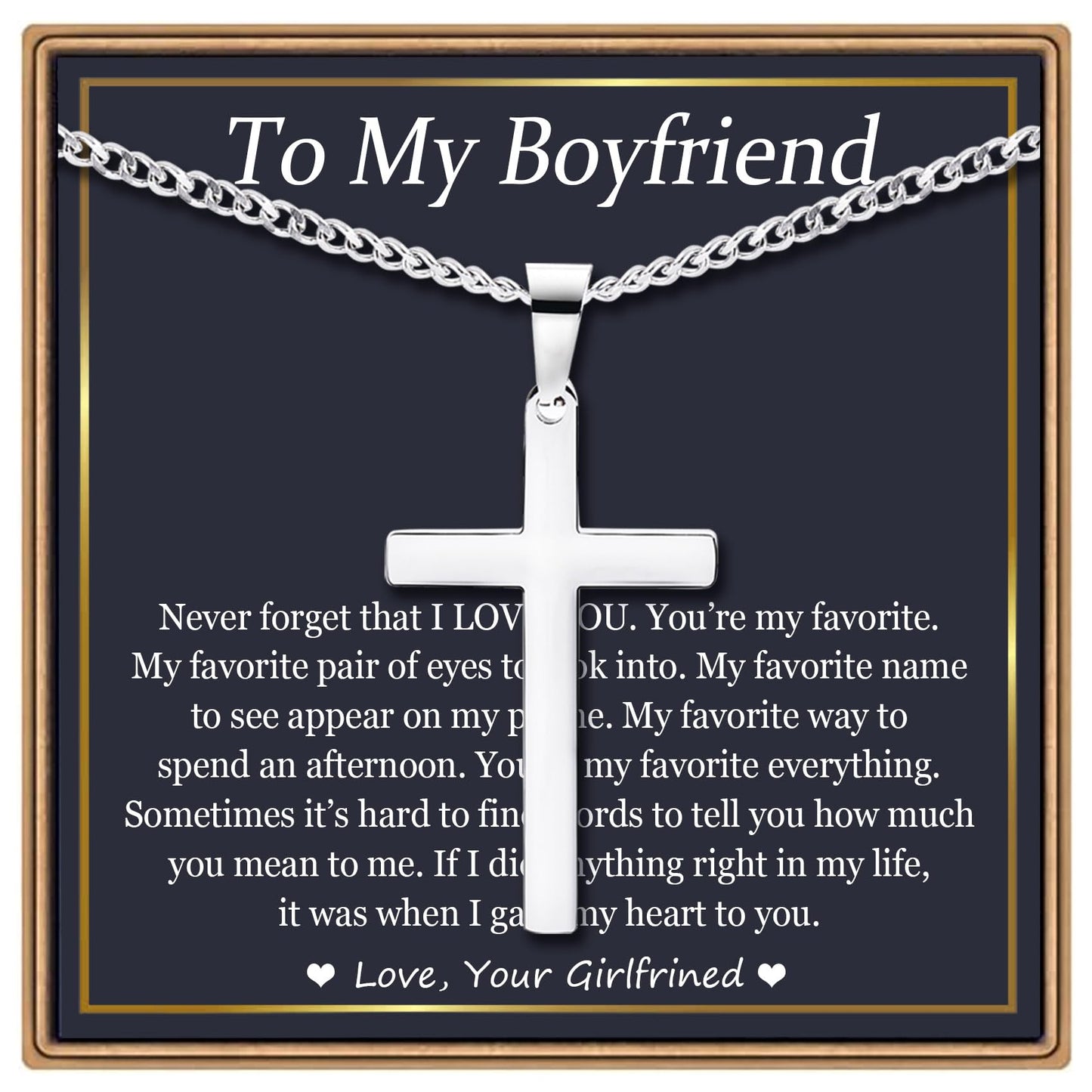 EPIRORA Cross Necklace Gifts for Boyfriend, Stainless Steel Cross Necklace Cuban Chain Pendant Necklace for Men Birthday Christmas Presents Best Boyfriend Gifts From Girlfriend