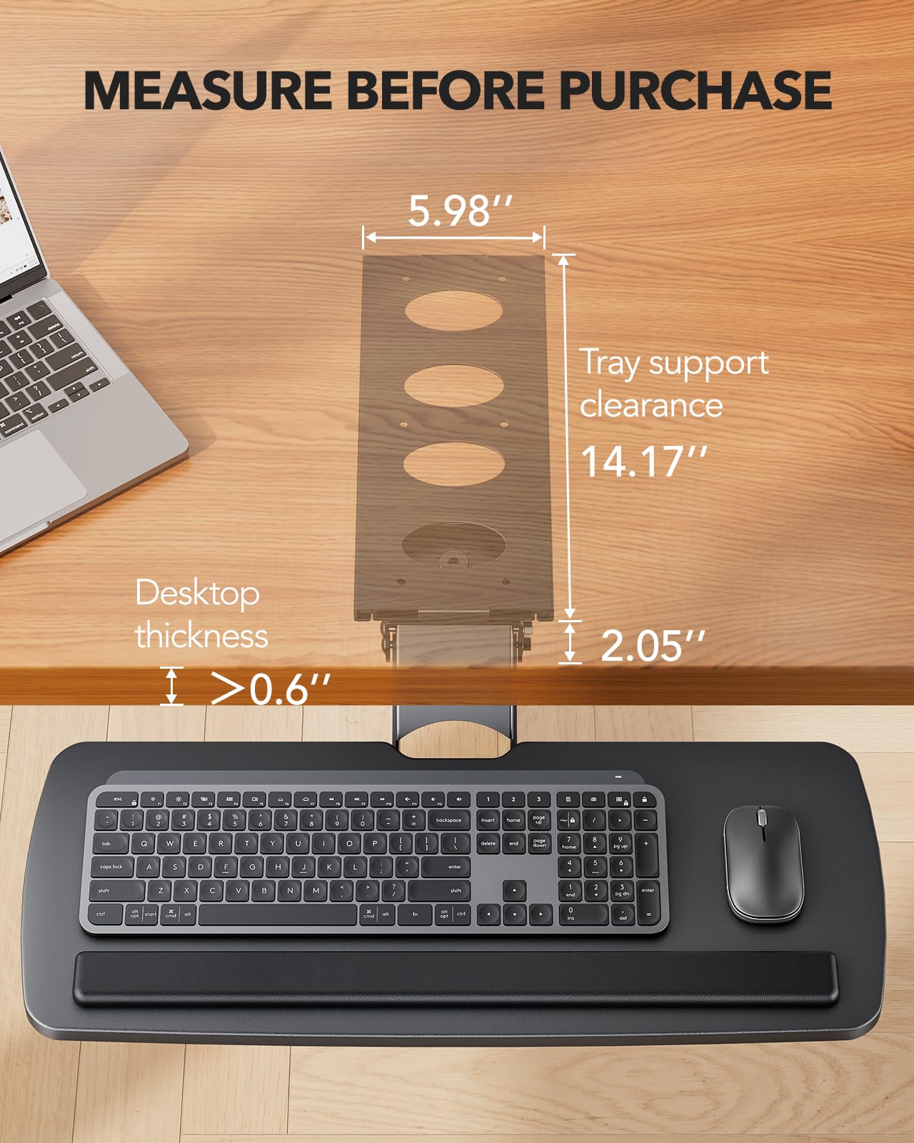 HUANUO Keyboard Tray Under Desk, 360 Adjustable Ergonomic Sliding Keyboard & Mouse Tray, Under Desk Keyboard Tray Slide Out, Keyboard Holder Under Desk for Typing in Home, Office Work, 25"W x 9.84"D