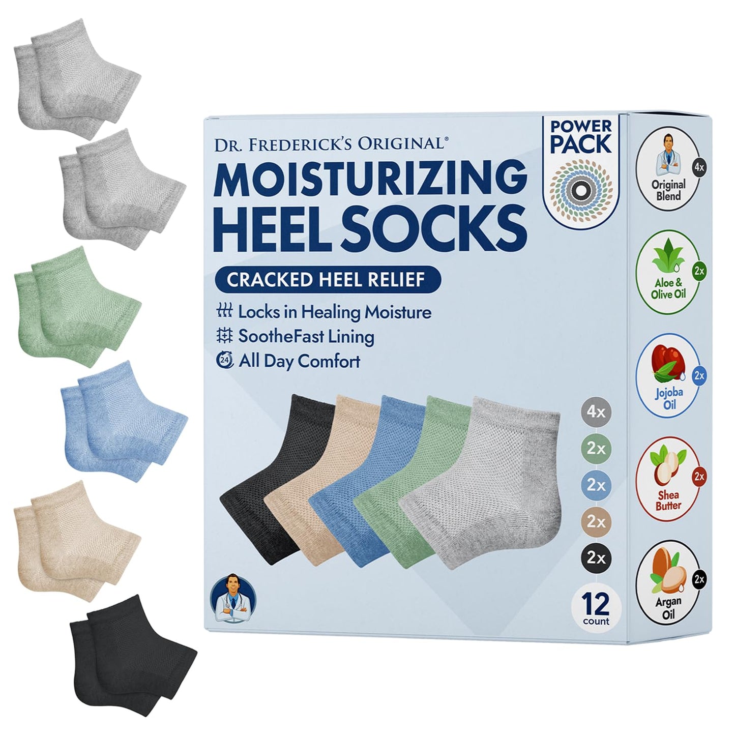 Dr. Frederick's Original Moisturizing Heel Socks for Cracked Heel Treatment - 6 Pairs - Socks for Dry Feet - Cracked Skin Repair