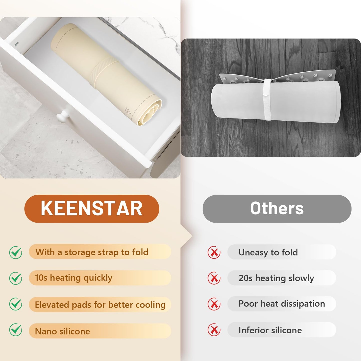 KEENSTAR Warming Tray with Full Surface Heating, Foldable & Portable Food Warmer, 3 Temperature Settings & Child Lock, Premium Silicone Warmer Mat for Parties, Family Gatherings, Holidays, Daily Use