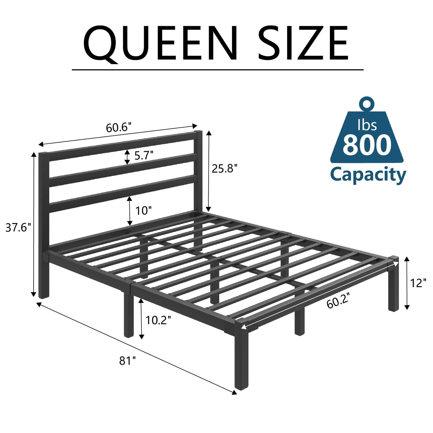 LoVinson Queen Size Bed Frame, Heavy Duty Platform Bed Frame with Strong Metal Foundation,Under Bed Storage,Mattress Foundation,No Box Spring Required,Easy Assembly, Black