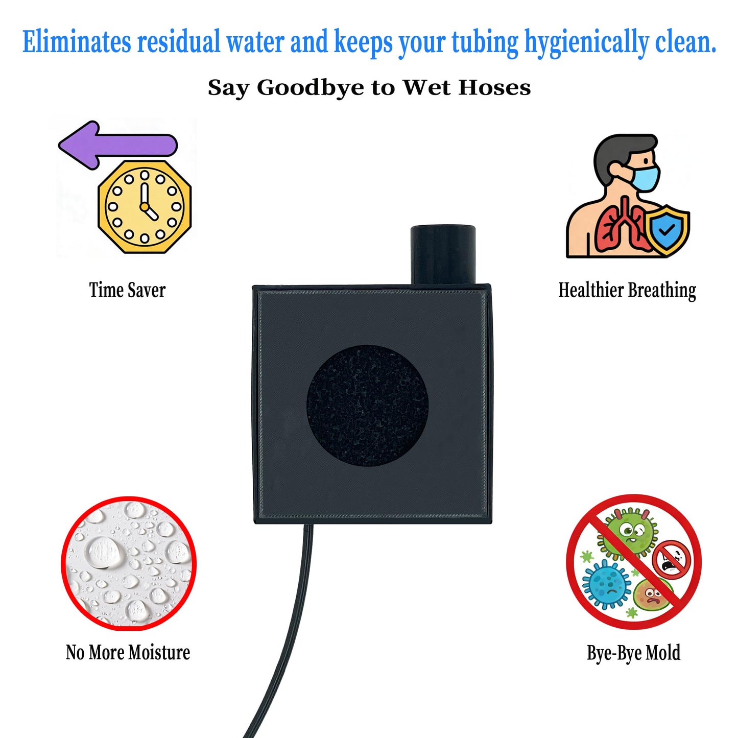 CPAP Hose Dryer with Air Filtration & USB Interface, Blower Fan for Universal 22mm Tubing & Resmed Airsense, Quick Drying BIPAP Cleaning Supplies, Easy to Use Kit