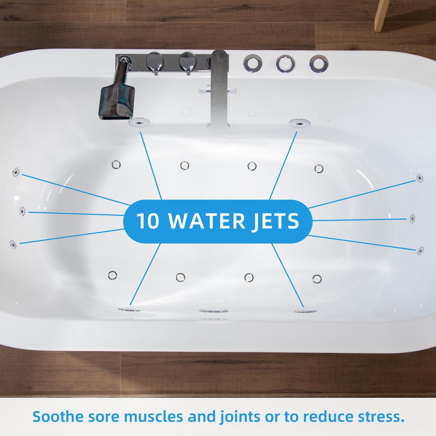 WOODBRIDGE 66-1/2" x 31-7/8" Whirlpool Water Jetted and Air Bubble Freestanding Heated Soaking Combination Bathtub withFaucet, BJ200+F0041CH