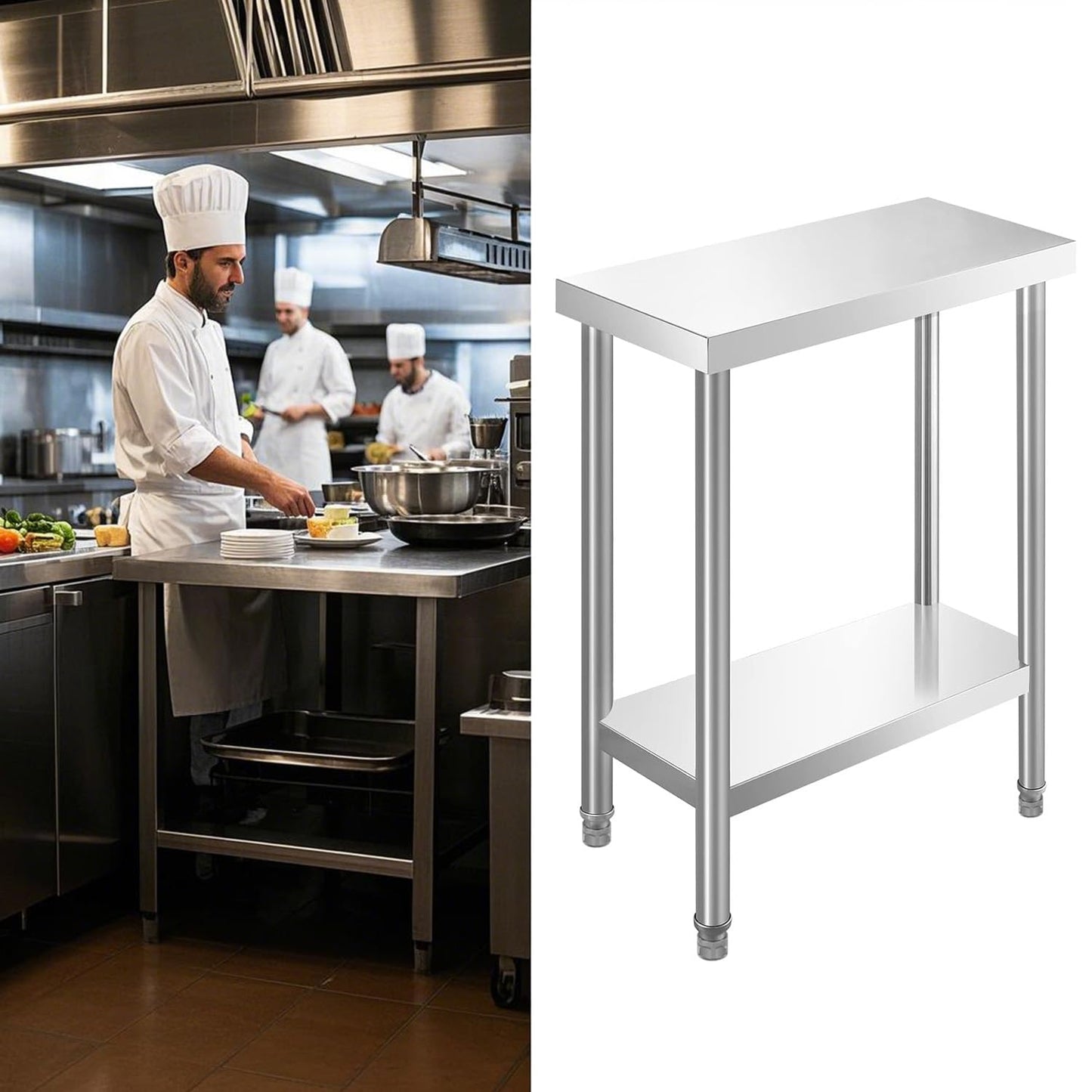 HXCFYP NSF 24 x 12 Inches Stainless Steel Table for Prep & Work, Commercial Heavy Duty Food Prep Worktable with Undershelf for Restaurant, Hotel，Small Kitchen, Food Truck, Home Bars