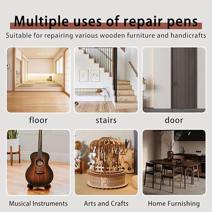 BOPOVA Furniture Markers Touch Up, Scratch Repair Kit, 3 Color Wood Markers for Scratches, Stains, Floors, Tables, Desks, Cabinets, Bedposts (Brown, Reddish Brown, Chestnut)