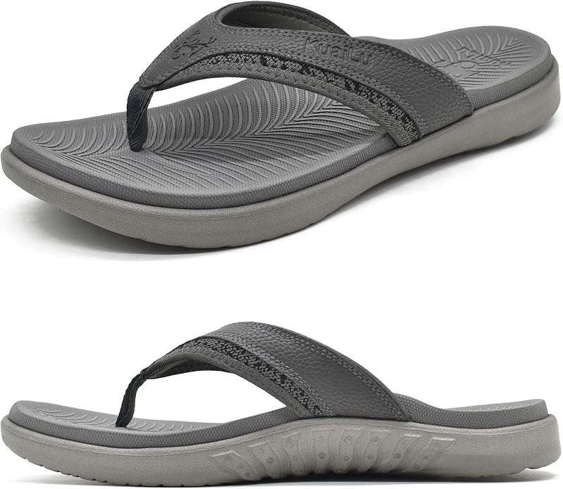 KuaiLu Mens Sport Flip Flops Comfort Orthotic Thong Sandals with Plantar Fasciitis Arch Support Outdoor Summer Beach Size ...