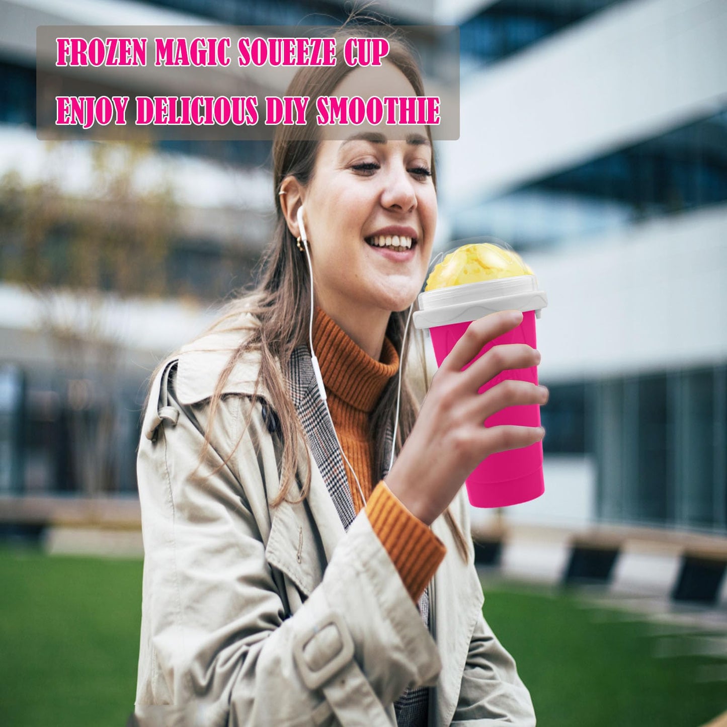 Slushie Maker Cup, Magic Quick Frozen Smoothies Cups for Homemade Milk Shake Ice Cream Maker, Cooling Cup, Double Layer Squeeze Slushy Maker Cups, Birthday Gifts for Friends,Family(Pink)