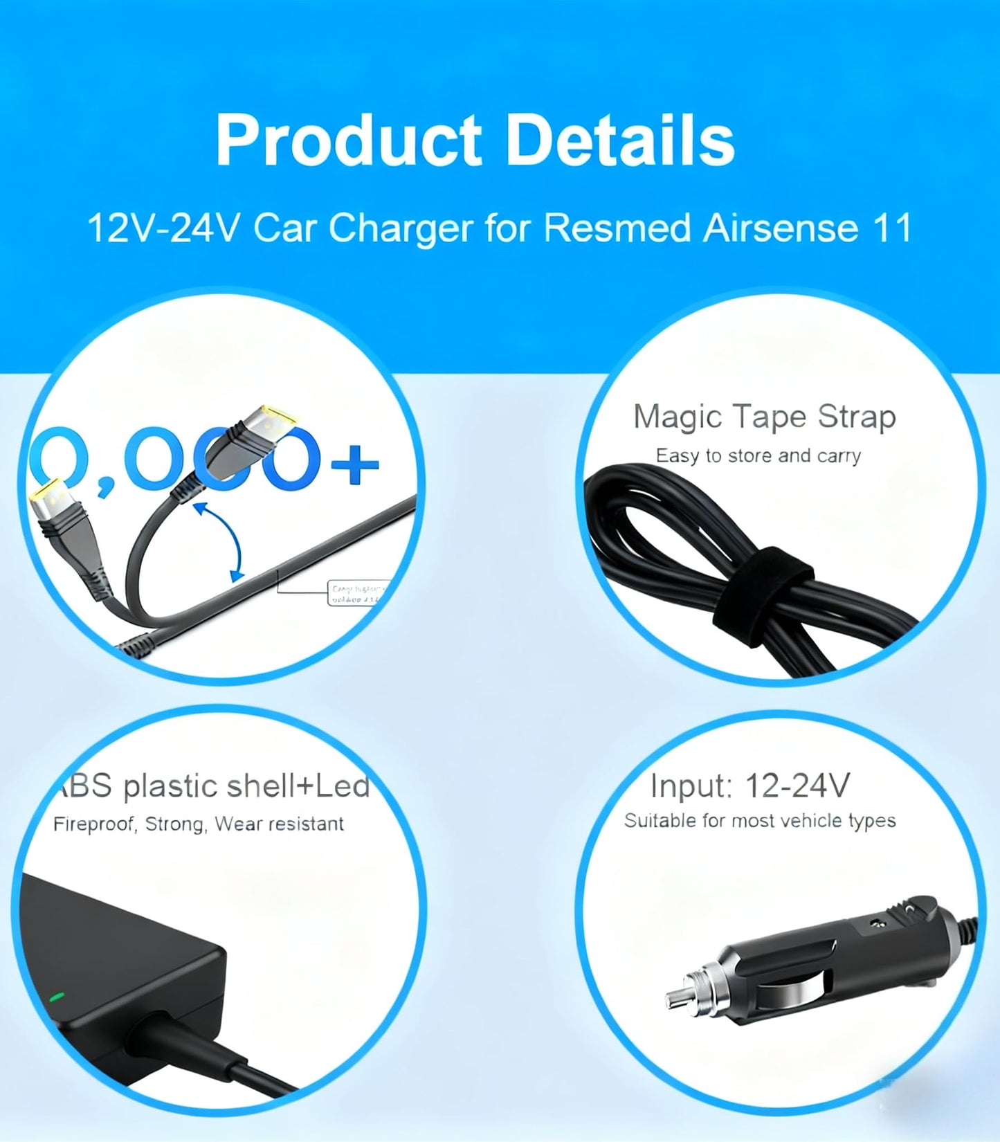 DC Adapter for Resmed Airsense 11, AutoSet, Elite, CPAP, 12V-24V Converter Supply for Camping or Traveling, Perfect Replacement for The Original ResMed P/N 39231