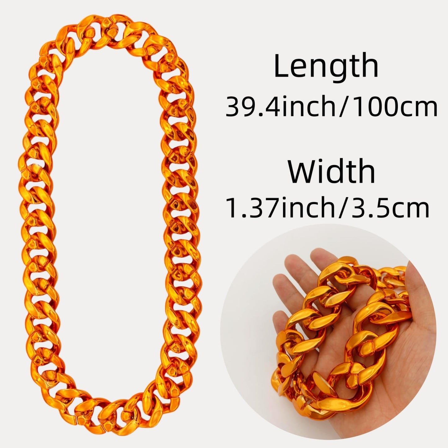 LCPQMZGH Plastic Hip Hop Chain Necklace, 80s 90s Costume Accessory, Men's Chunky Necklace, Big Chunky Gold Chain, 40, Orange