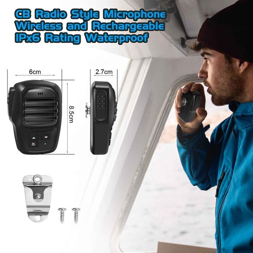 Velex Bluetooth Audio Receiver, Waterproof Marine Amplifier 2 Channel with Rechargeable Handheld Microphone Wireless Range 30 Feets