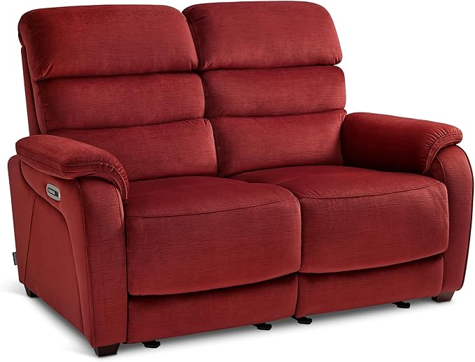 MCombo 61.6'' Wall Hugger Power Loveseat Recliner, Reclining Loveseat with Adjustable Headrest, USB Charge Ports, Wood Legs for Living Room, RVs, Small Spaces, Fabric ST258M1 (Loveseat, Burgundy)