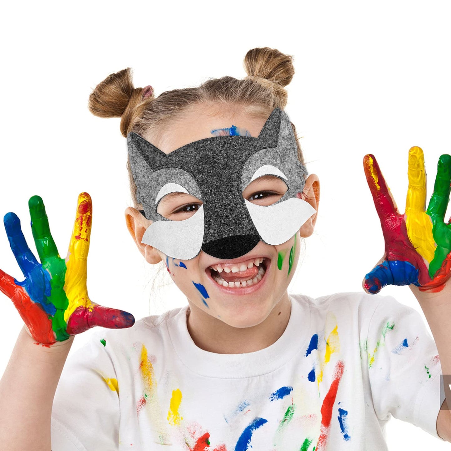 NUOBESTY 3PCS Wolf Mask Masquerade Animals Felt Half Face Mask for Kids Halloween Dress-up Party Supplies (Grey)