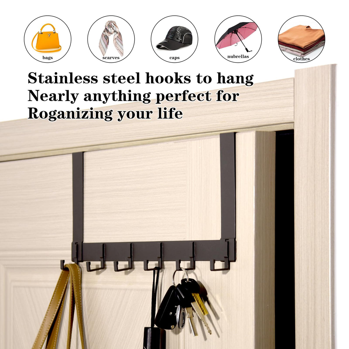 fayalishun Door Hooks,Bathroom Door-Mounted Towel Racks,6 Sturdy Hooks.Perfect forhanging Coats,Hats,Towel, Be Suitable forbathrooms,bedrooms dormrooms-Ideal for Versatile Over The Door Hooks