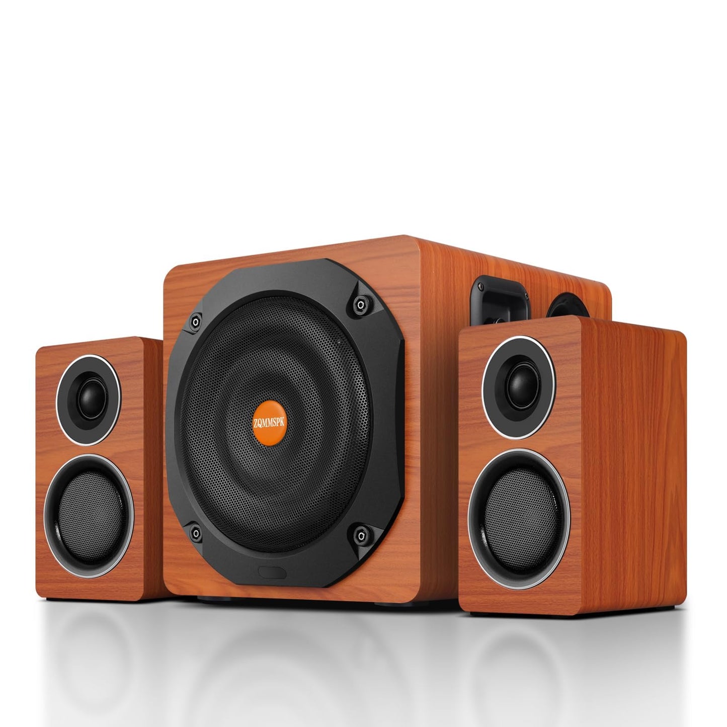 ZQMMSPK Computer Speakers with Subwoofer, 2.1 Gaming Speaker System for Desktop PC, 100W RMS, 6.5" Deep Bass, Bluetooth 5.3, AUX/RCA/Optical/Coaxial, Surround Sound for PC/Monitor/TV - Brown