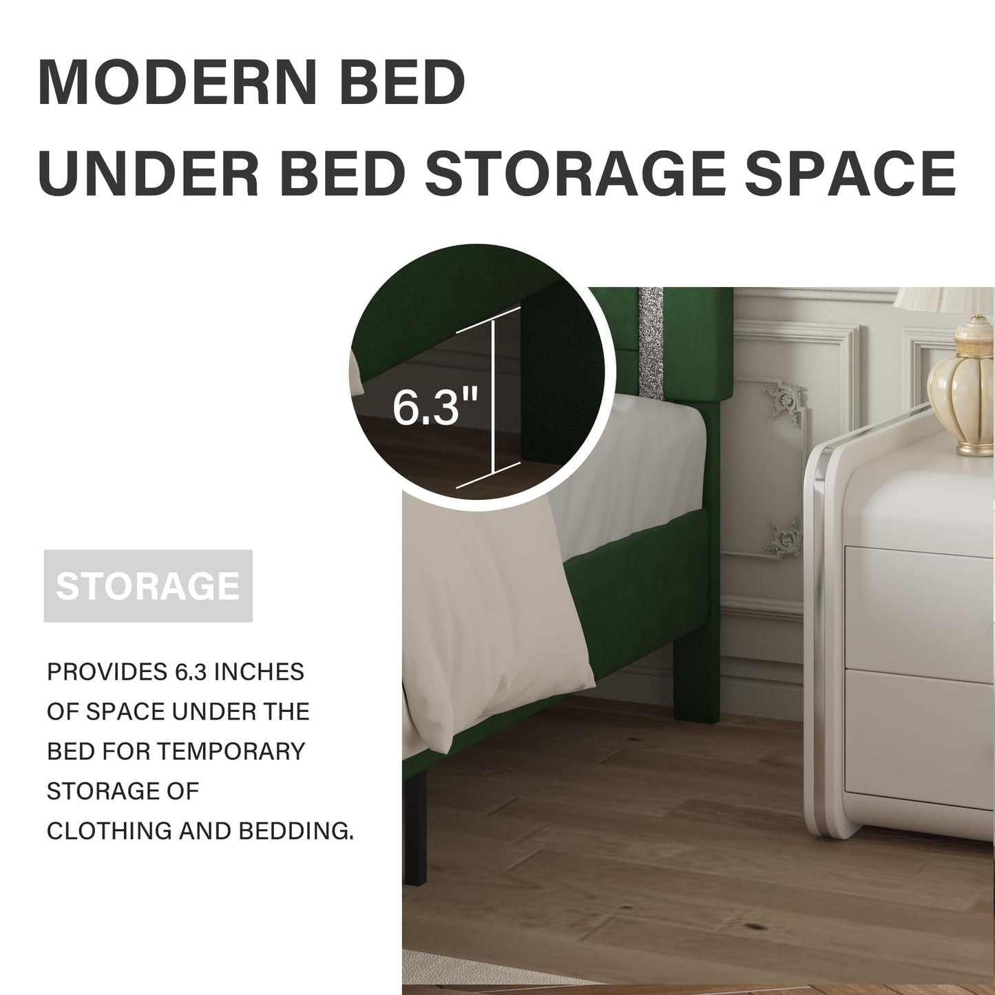 Twin Bed Frames with Headboard, Faux Leather Upholstered Bed with Diamond Tufted Design, Modern Platform Bed with Wooden Slats Support, No Box Spring Required, Easy Assembly, Green
