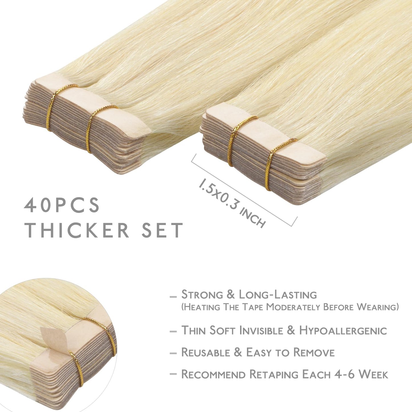WENNALIFE Tape in Hair Extensions Human Hair, 40pcs 60g 10 inch Platinum Blonde Hair Extensions Real Human Hair Straight Tape in