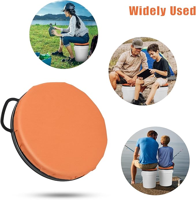 Foxtune 360-Degree Swivel Bucket Seat, 5 Gallon Bucket Lid, Spin Bucket Seat Cushion, Silent, Comfortable, Water-Resistant, for Fishing, Gardening, Hunting and Camping (Orange)