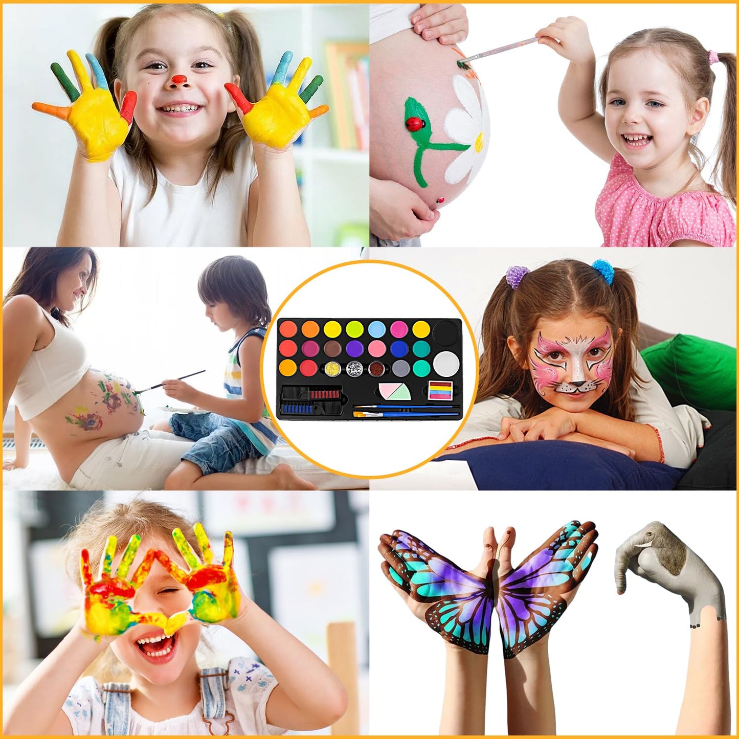 Face Painting Kit for Kids, 20 Colors Face Paint Kit With Brushes Stencils,Water Based Non-Toxic Hypoallergenic Professional Body Makeup Kit for Party Birthday Halloween