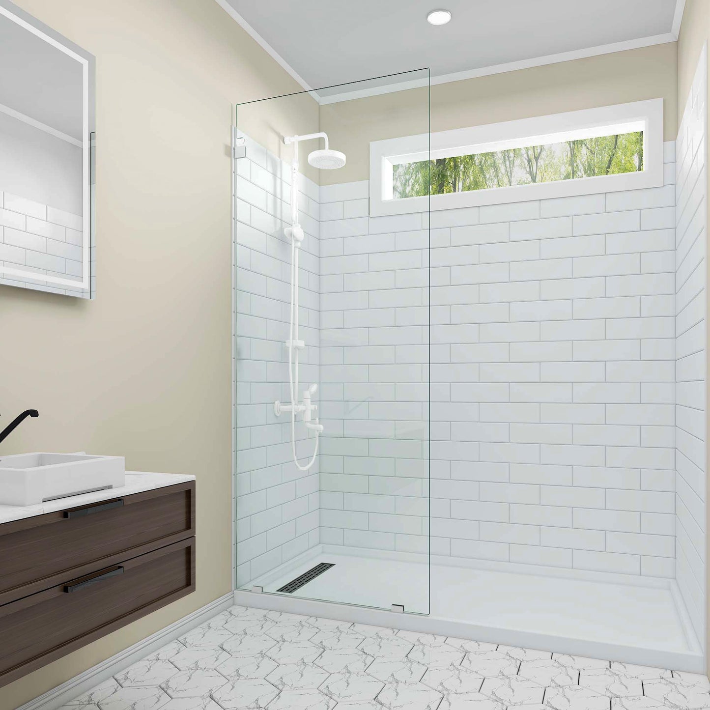 Sunrosa 32"×78" Shower Glass Panel, Fixed Glass Shower Panel with Polished Chrome Hardware, 5/16"(8mm) Thick Tempered Shower Glass, Easy to Clean