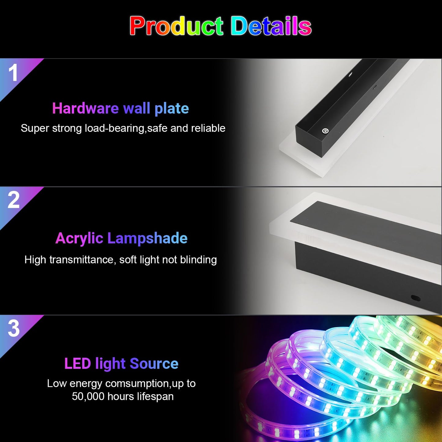 SUCICNISD 2pack 39.4In Modern Outdoor Lights, RGB Exterior Wall Light Fixtures Dimmable Black Linear Wall Sconce Wall Mount with Remote Control for House, Garage, Patio, Porch