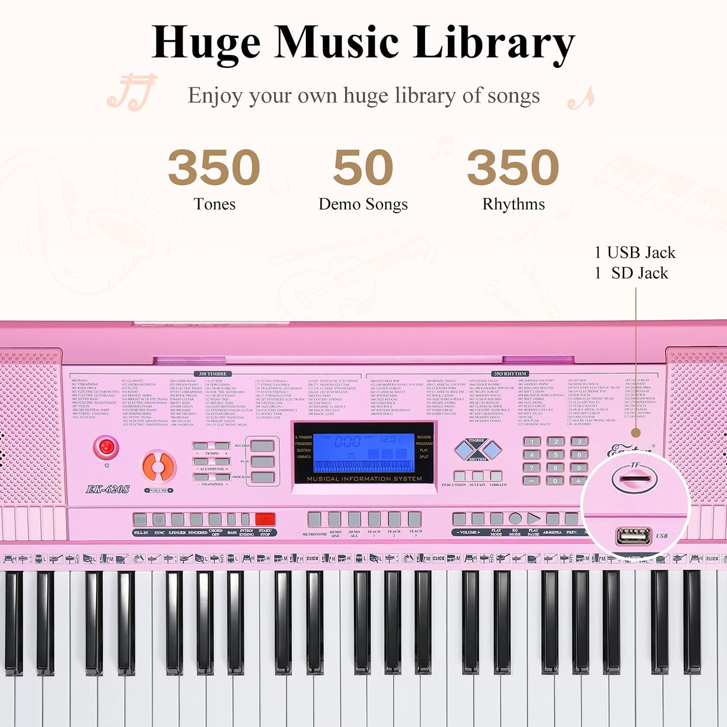 Eastar Electronic Keyboard Piano Kit 61 Key for Beginner, Children Digital E Piano with Stand, Bench, Music Stand and Microphone, Pink, Musical Instrument Birthday Gifts for Kids Girls Daughter