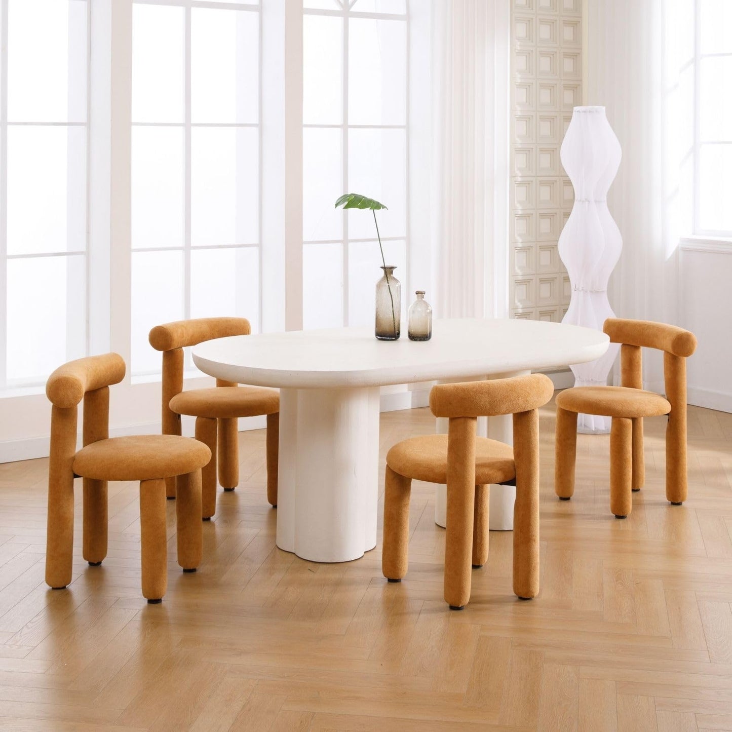 ROCITY Boucle Dining Chairs Set of 2 Armless Sherpa Kitchen Chairs Small Modern Barrel Dining Room Chairs Upholstered Cute Side Chairs Orange Yellow