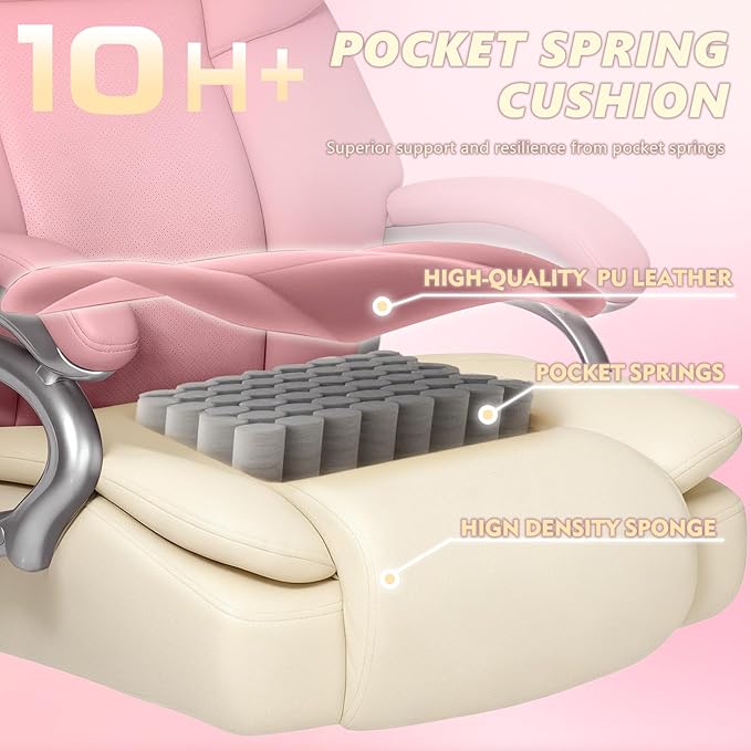 Indulgear Big and Tall Office Chair,500lbs Capacity Heavy Duty Office Chair for Heavy People, High Back Executive Computer Chair with Adjustable Lumbar Support, Quiet Rubber Wheel (Pink)