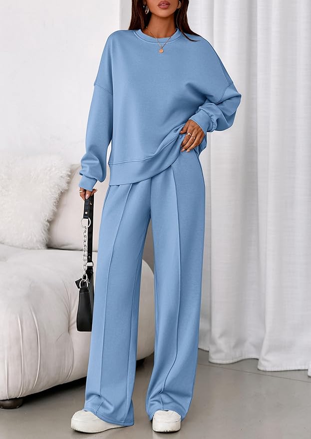 PRETTYGARDEN 2 Piece Sets For Women Fall Trendy Long Sleeve Sweatshirt Wide Leg Pants Loungewear Set Matching Sweatsuit