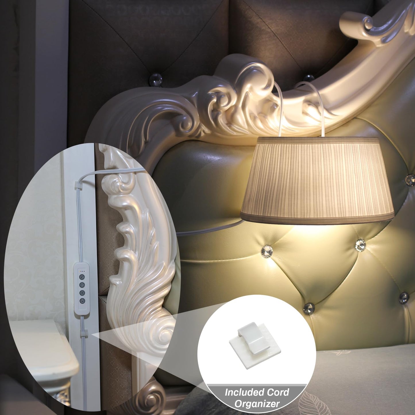 NITOWOLF Bed Reading Light, Headboard Light Reading Lights for Books in Bed with Adjustable Hook, Eye Caring Soft Fabric Shade Bedtime Reading Lamp Plug in, LED Bulb Included (White)