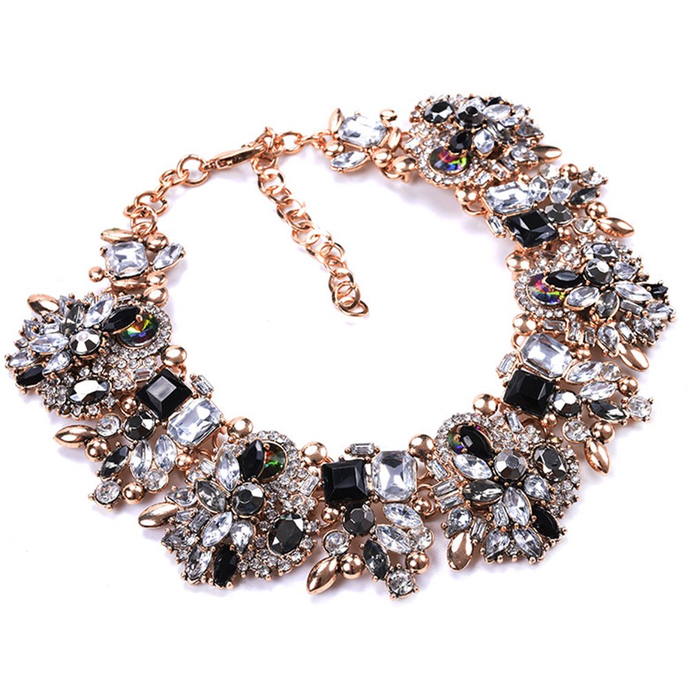 Zthread Rhinestone Bib Statement Necklace Vintage Chunky Chain Choker Collar Necklace Crystal Beads Women Fashion Jewelry Neckla
