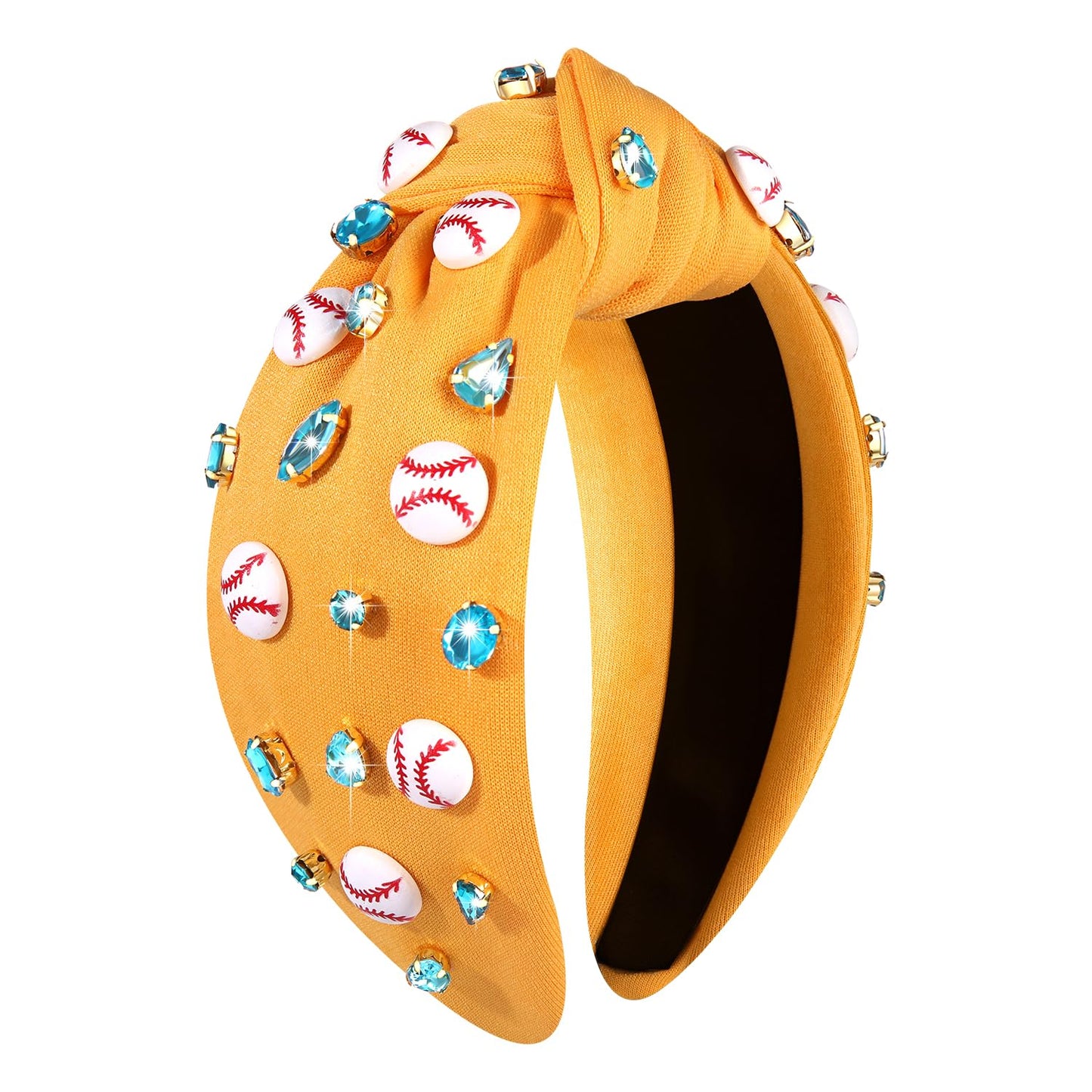 boderier Baseball Headband Hair Accessories Crystal Baseball Embellished Wide Knotted Headband for Women Game Day Accessories Or