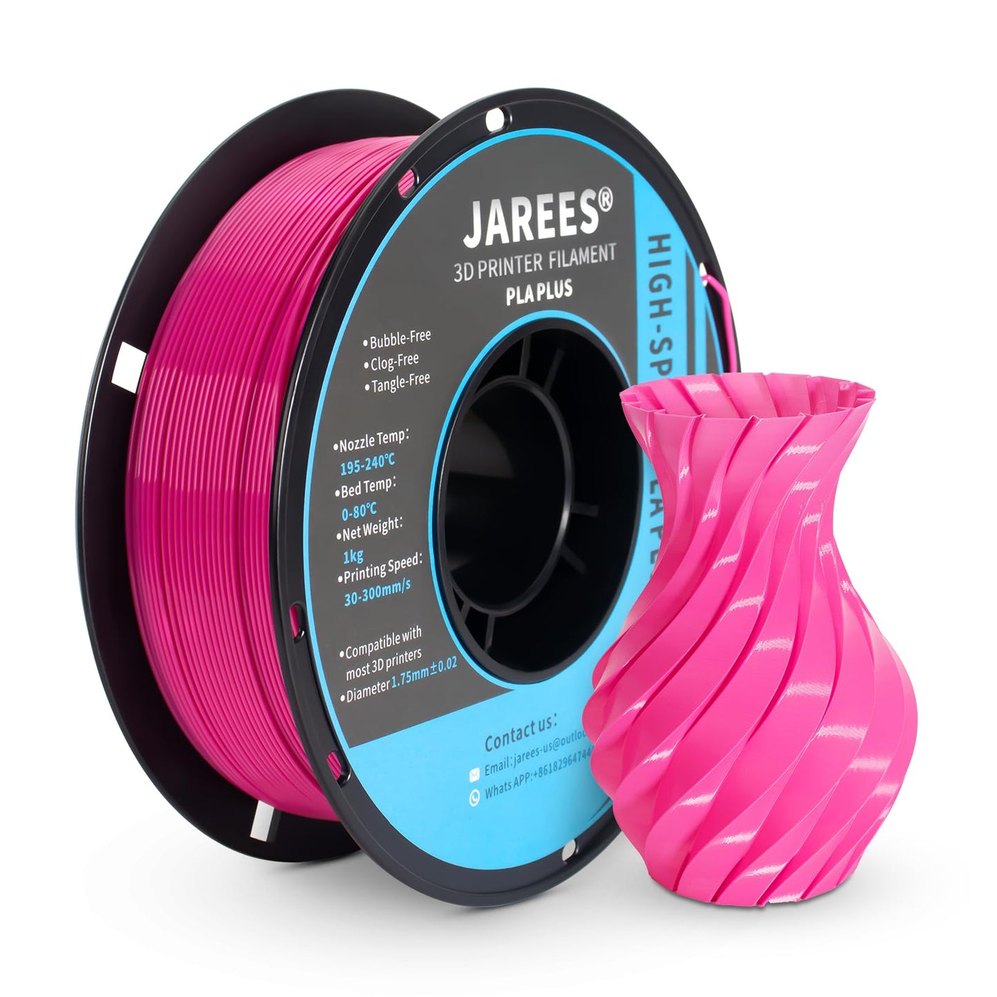 JAREES PLA Plus Filament 1.75mm, Higher Toughness Magenta Pink Rose 3D Printer Filament, High Speed PLA+ Pro 1kg Spool (2.2lbs),