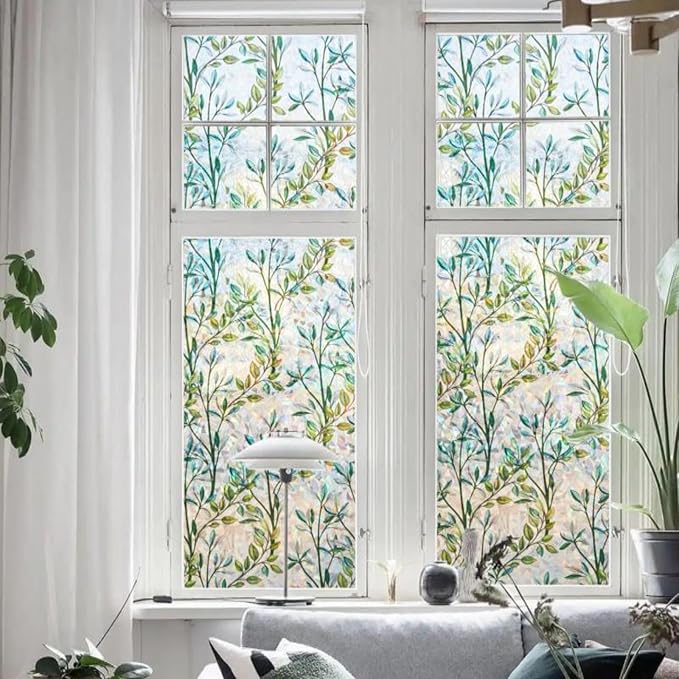 Finnez Window Privacy Film 3D Static Cling Window Film, No Glue Heat Control & 96% UV Blocking for Home Office, Decorative Frosted Glass Cover 17.5 Inch x 6.5 Feet