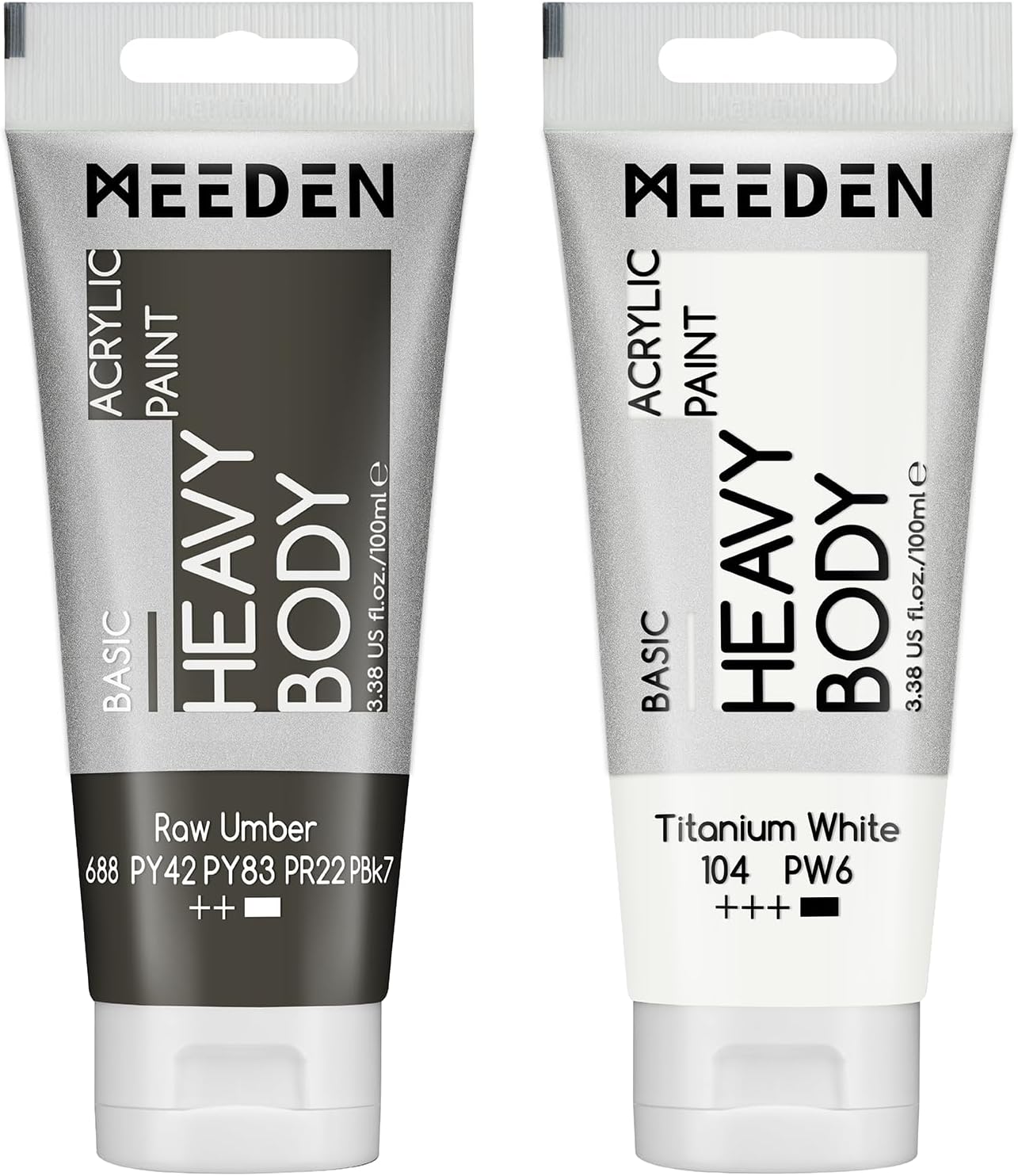 MEEDEN Acrylic Paint Raw Umber: 100ml/3.38oz Heavy Body Acrylic Paint Tube Bundled with Additional Titanium White Color for Art Craft Painting
