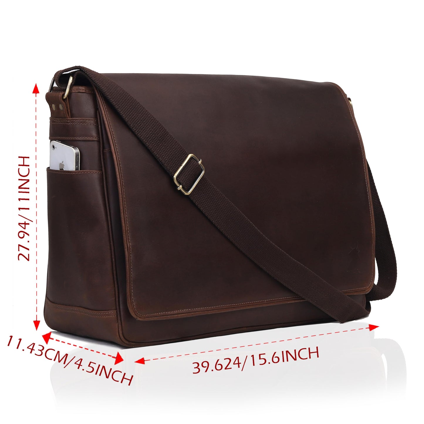 Leather Farm Messenger Bag for Men & Women 15.6 Inch – Premium Vintage Handmade Laptop Briefcase Satchel, Mens Shoulder Crossbody, Genuine Leather Computer Bag with Adjustable Strap Brown