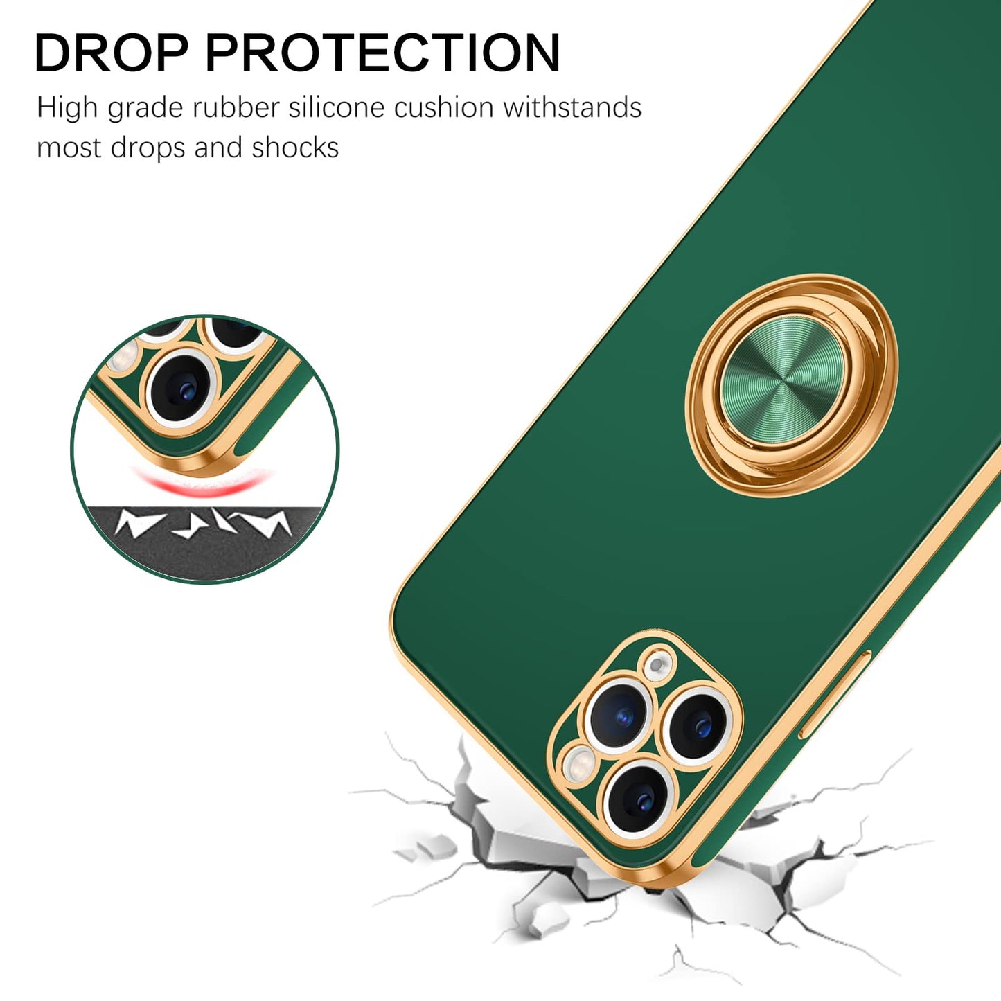 Bentoben For Iphone 11 Pro Max Case, Phone Case Iphone 11 Promax, Slim Fit Kickstand Ring Holder Shockproof Protection Soft Tpu